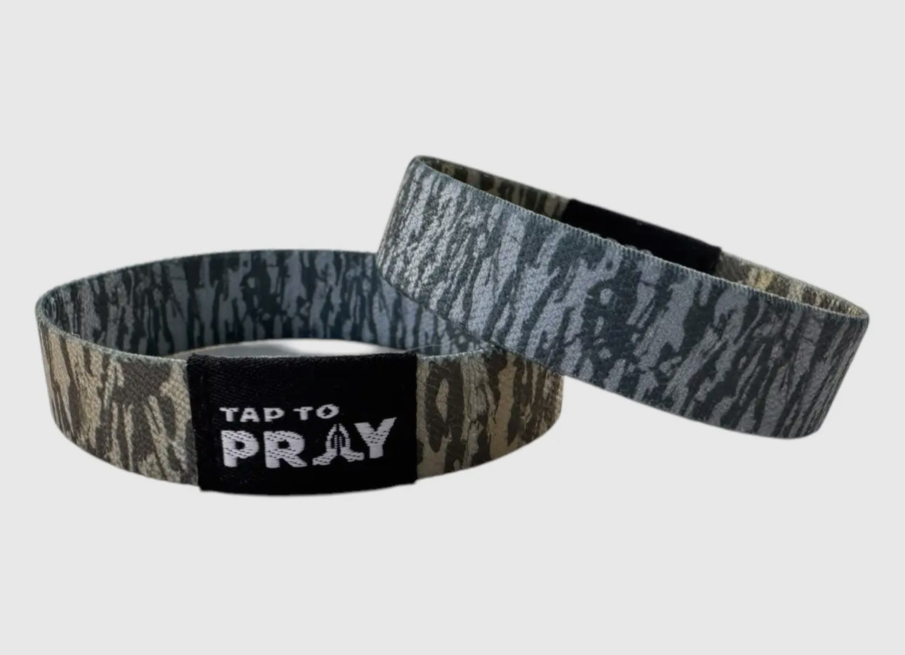 Tree Bark Camo & Gray Tap-To-Pray Wristband