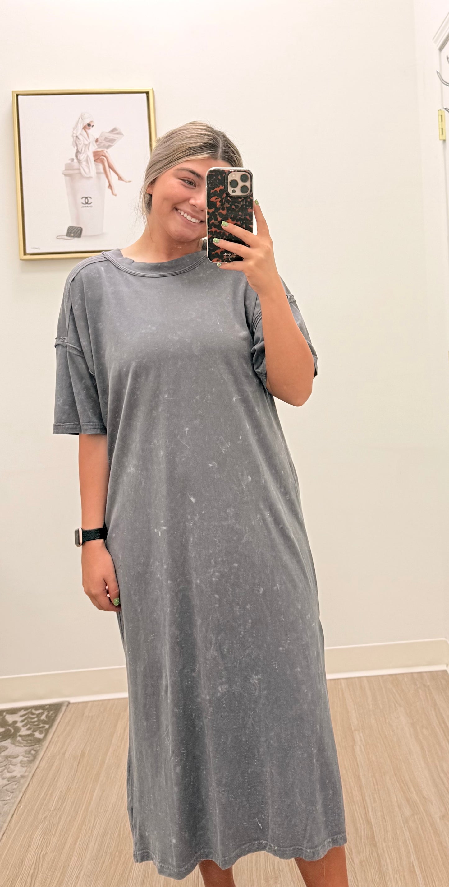 Grey Acid Wash Maxi Dress