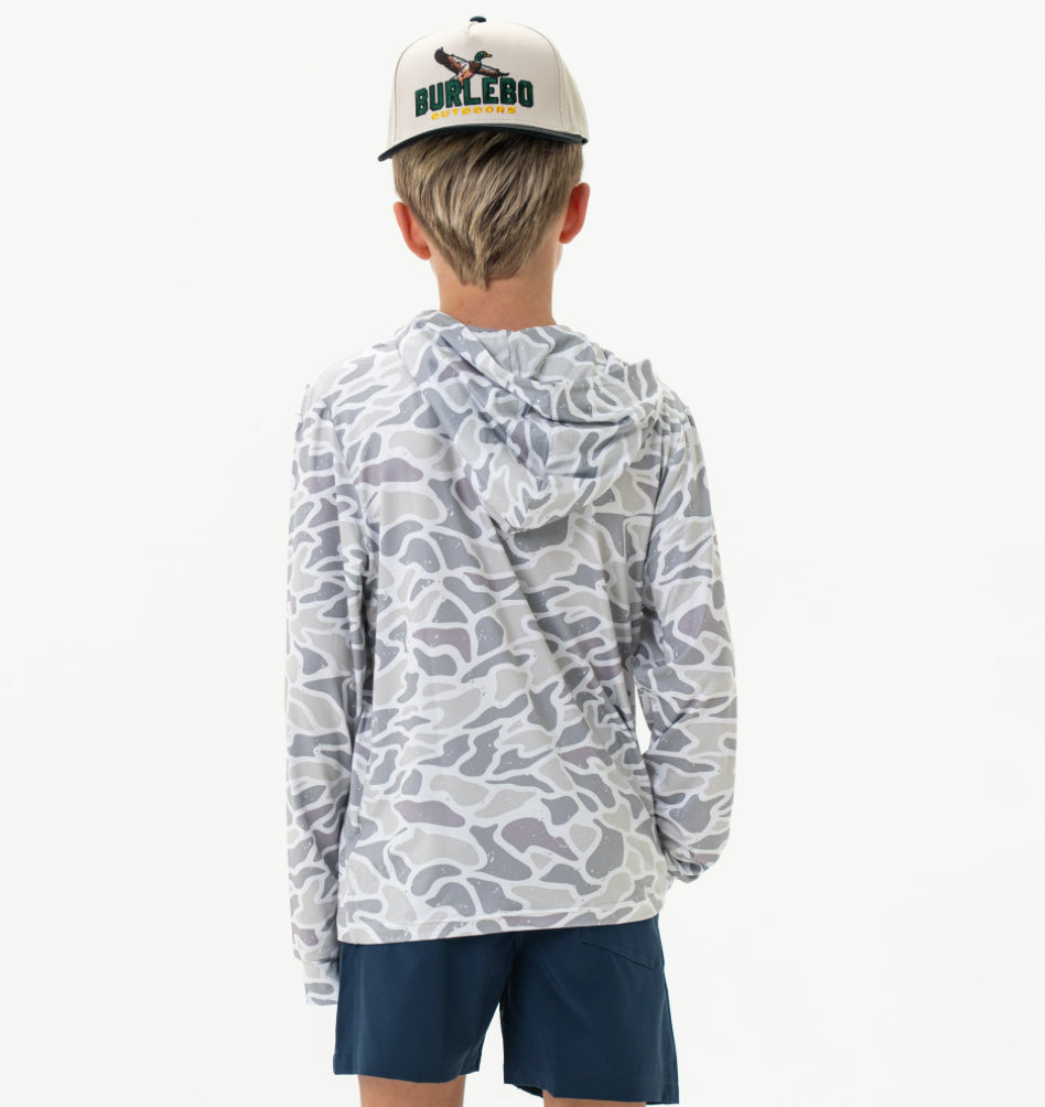 White Camo Youth Performance Hoodie Burlebo
