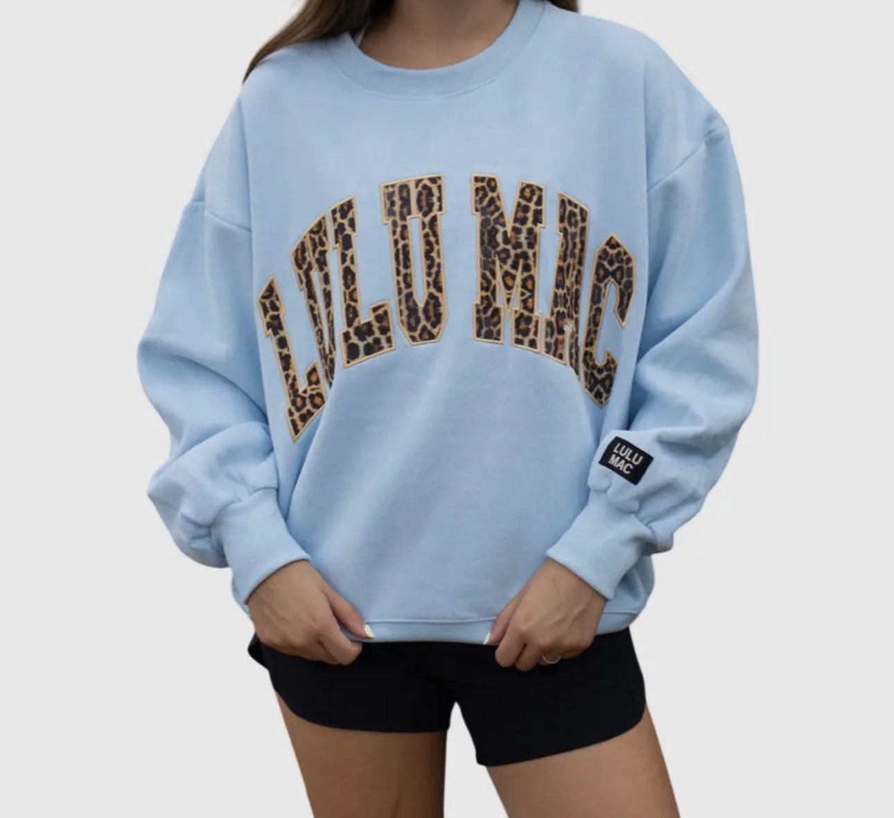 Lulu Mac Appliqué Leopard On Light Blue Sweatshirts