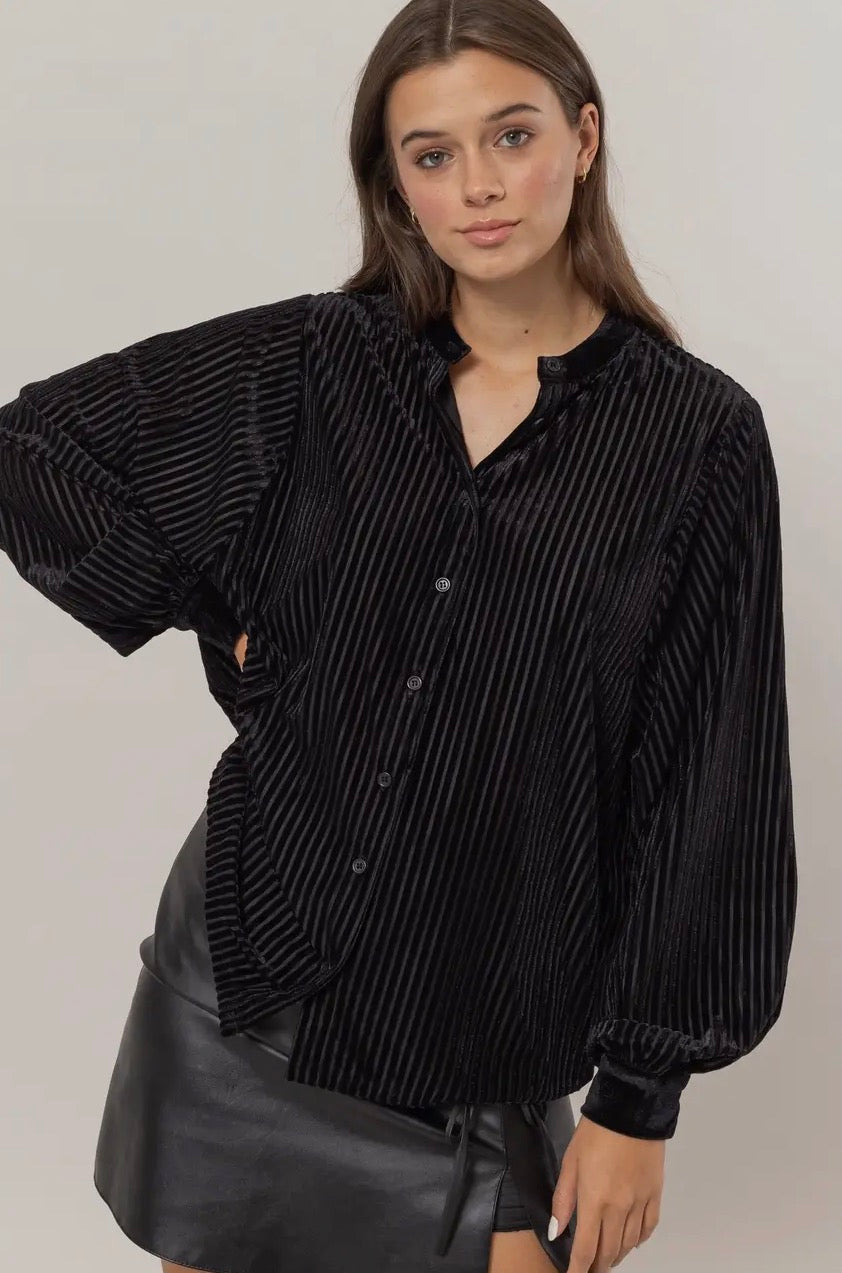 Velvet Stripe Top- Black