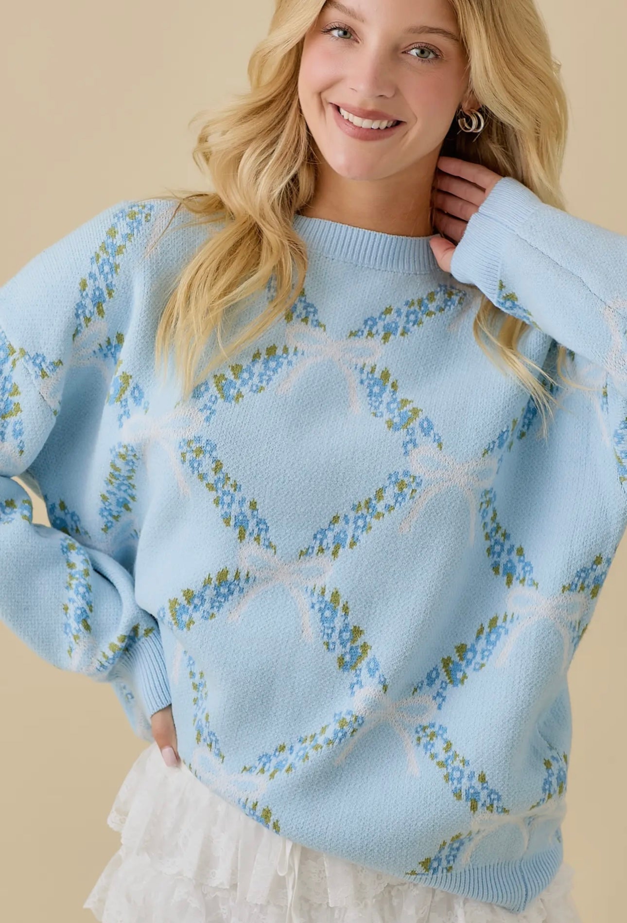 Blue Ribbon Floral Sweater Main Strip