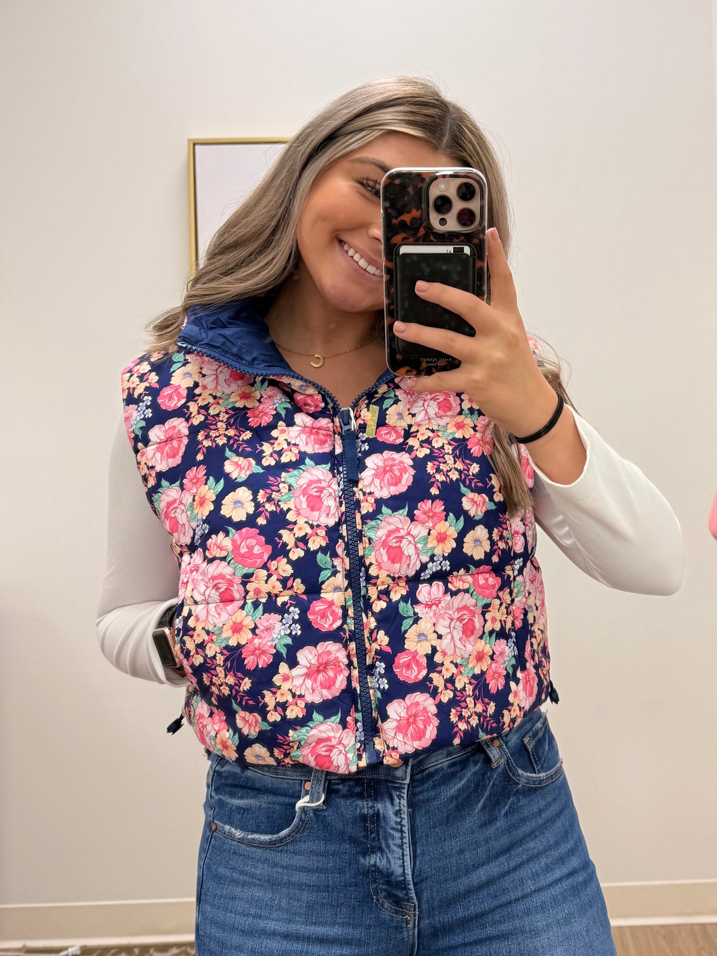 Bloom Navy Puffer Vest- Simply Southern