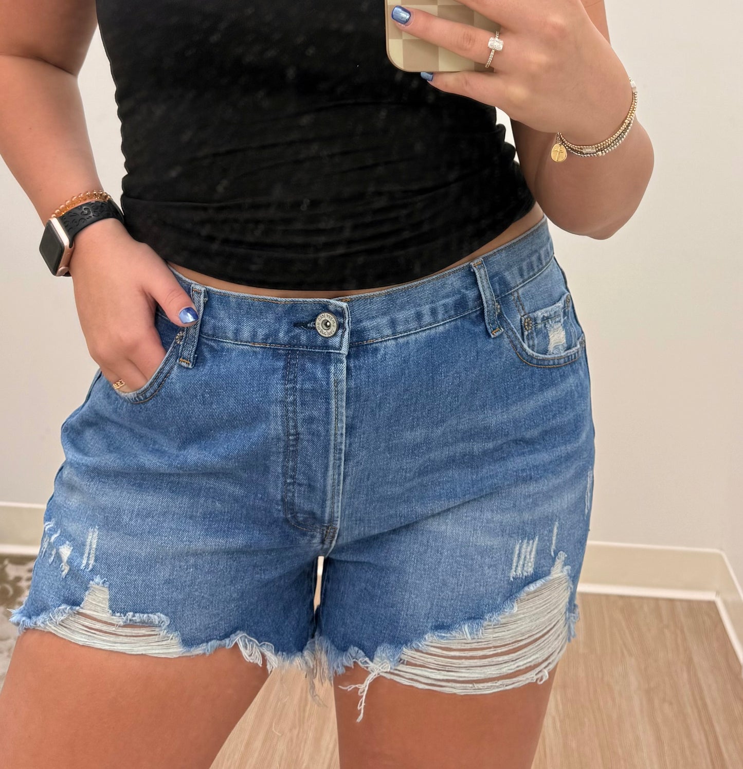 Distressed Denim Shorts