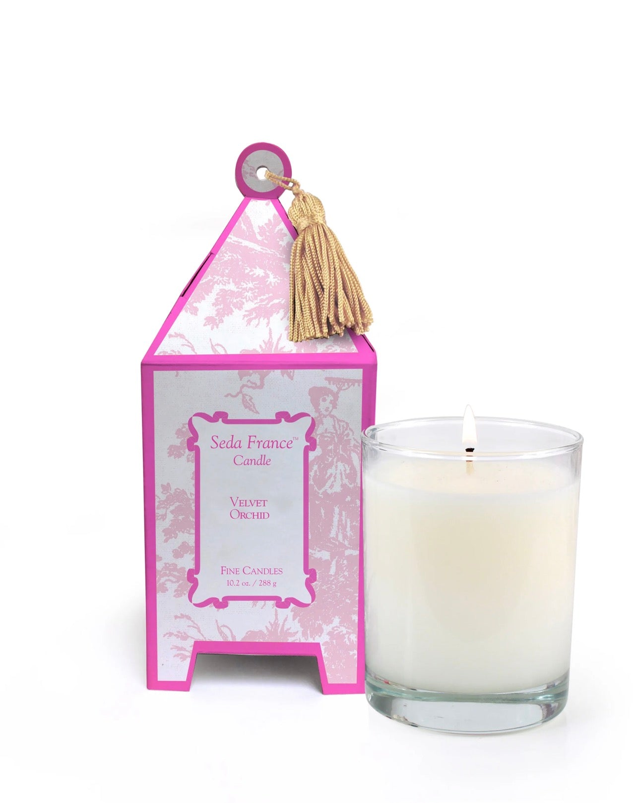 Velvet Orchid Classic Toile Pagoda Box Candle Seda France