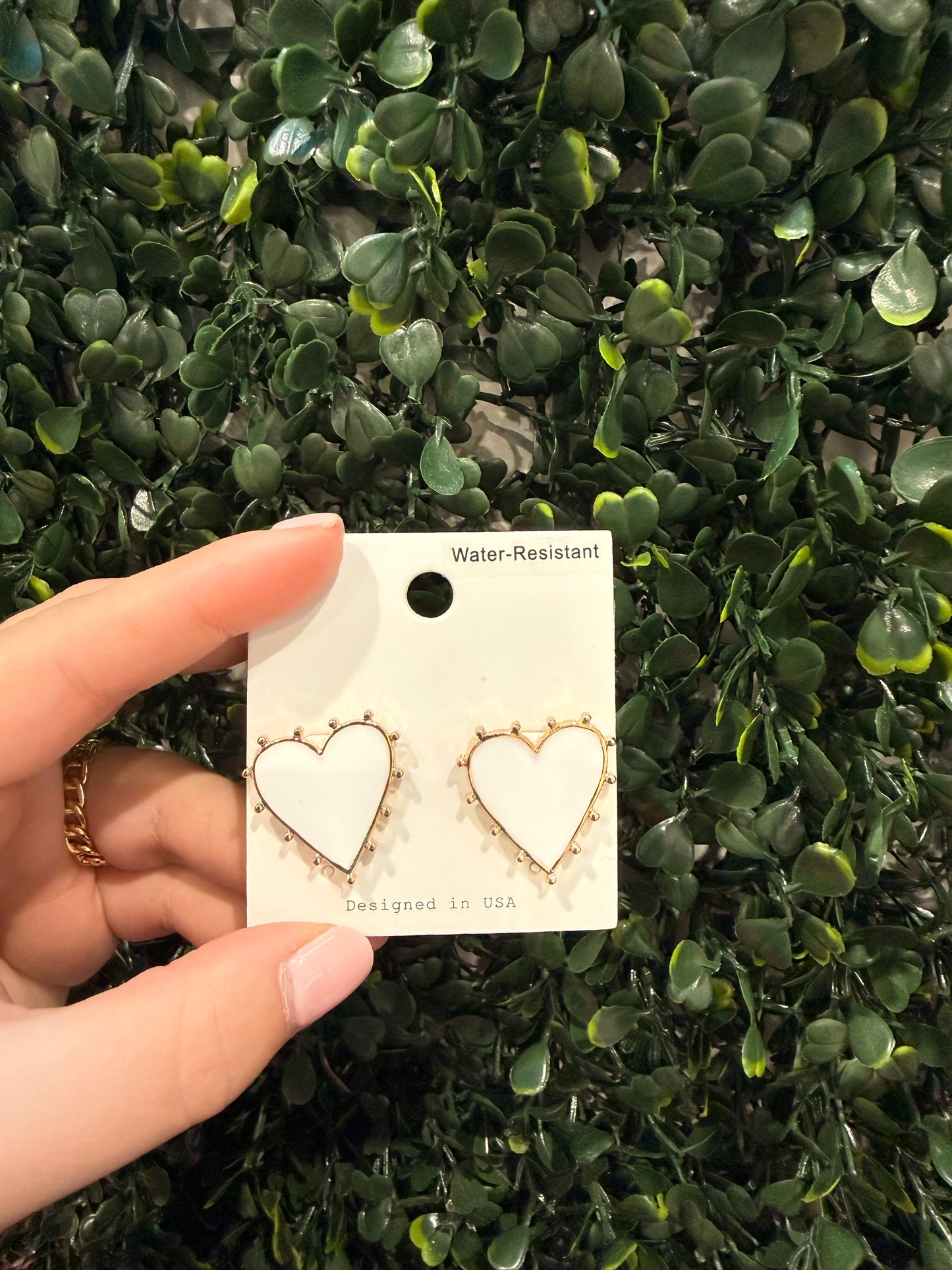 White Beaded Hearts Earrings