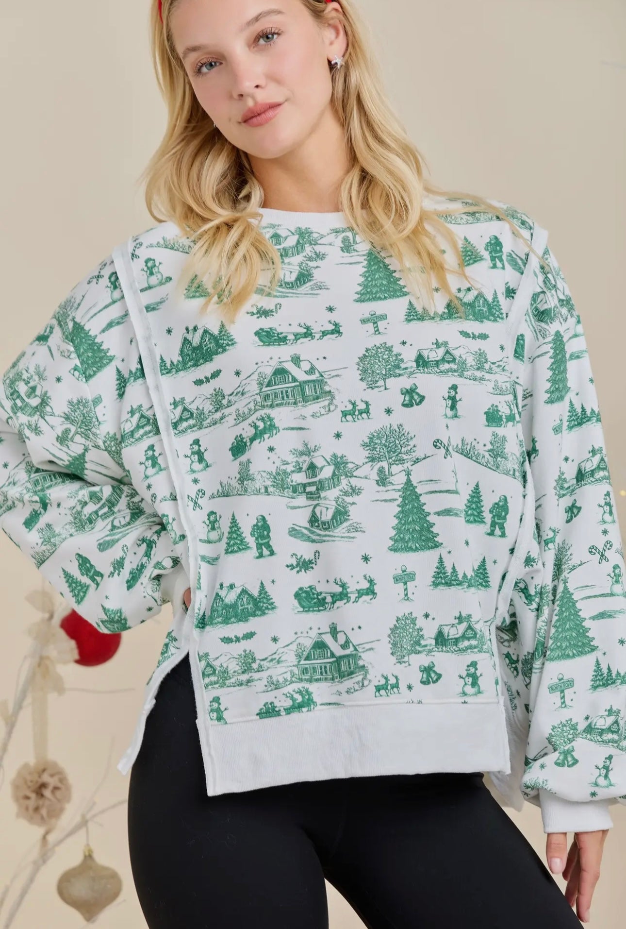 Holiday Green Toile Sweatshirt- Main Strip