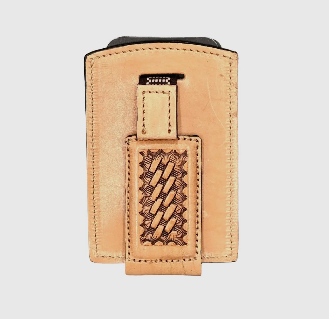 "Basket Stamp" - Handmade Leather Ribbon Wallet with Magnet Cactus Alley