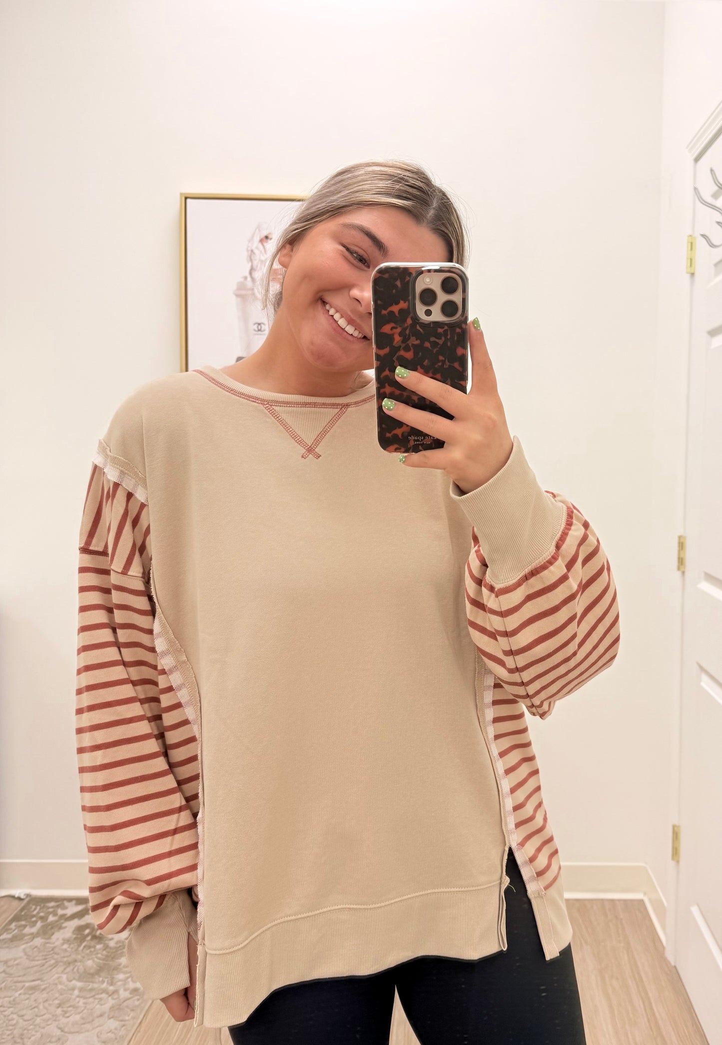 Cream and Brown Oversized Sweater