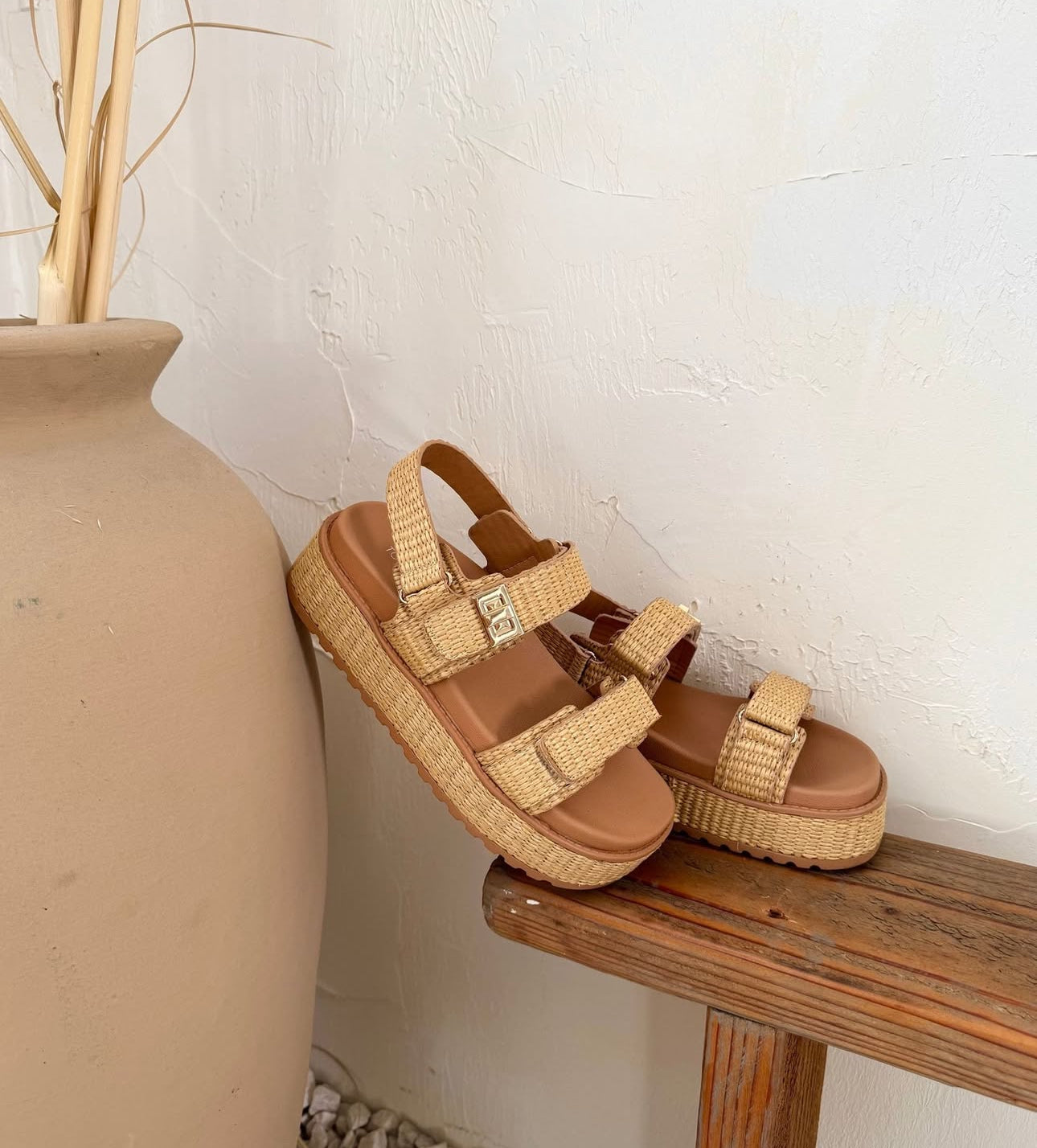 Let’s style it up raffia platform sandals