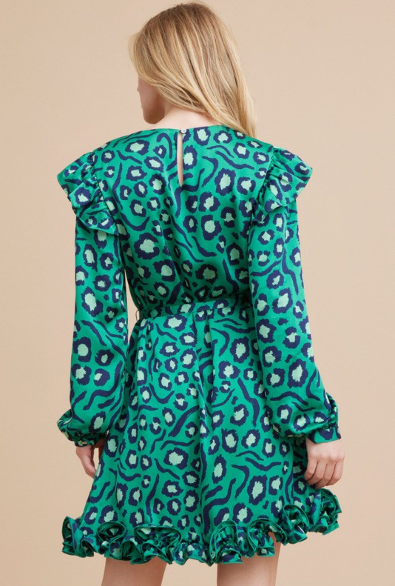 Green Cheetah Satin Dress