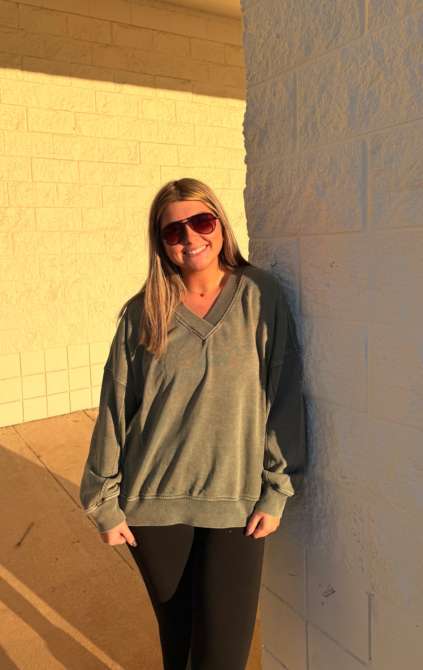 Army Green French Terry V-Neck