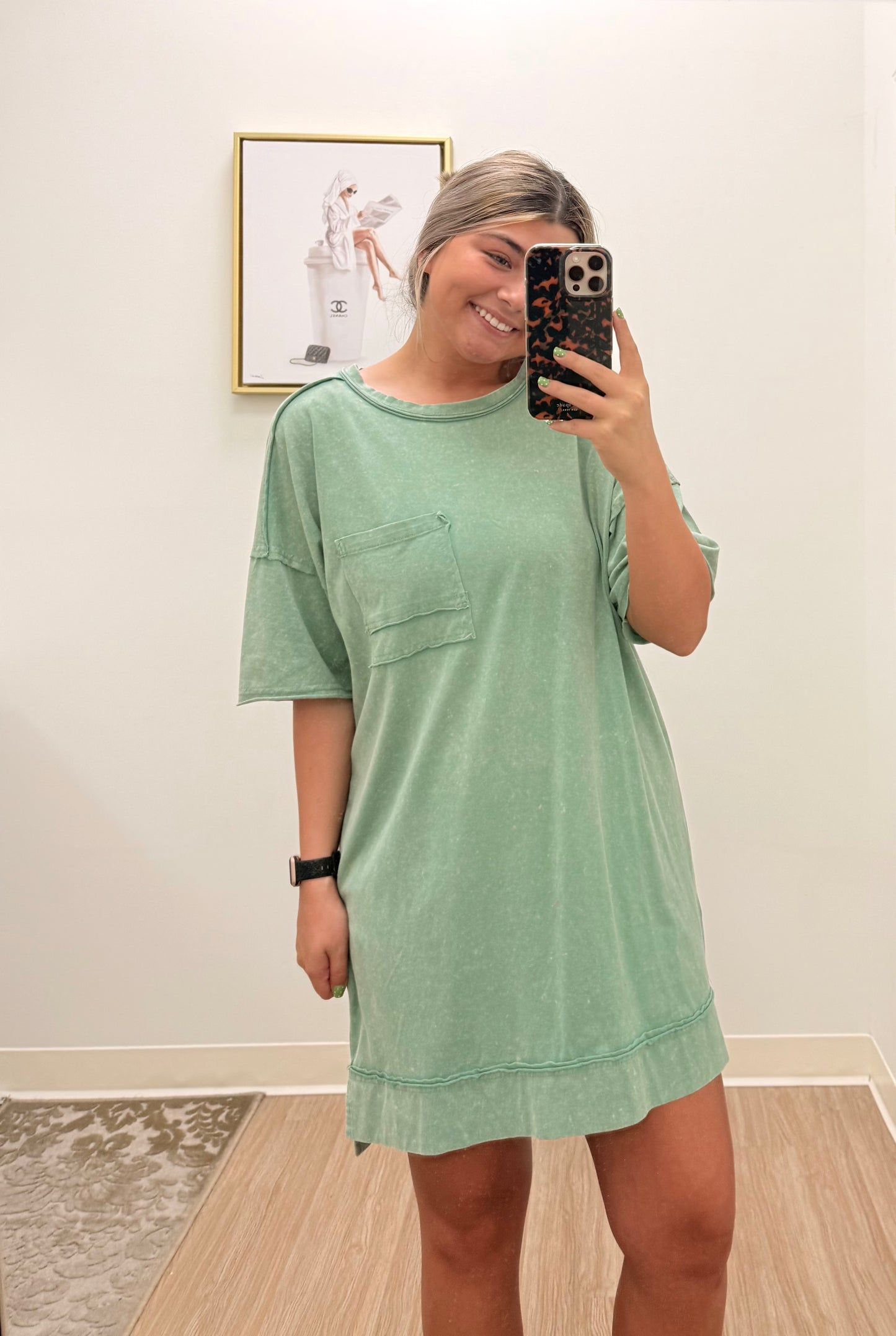 Green Acid Washed Dress