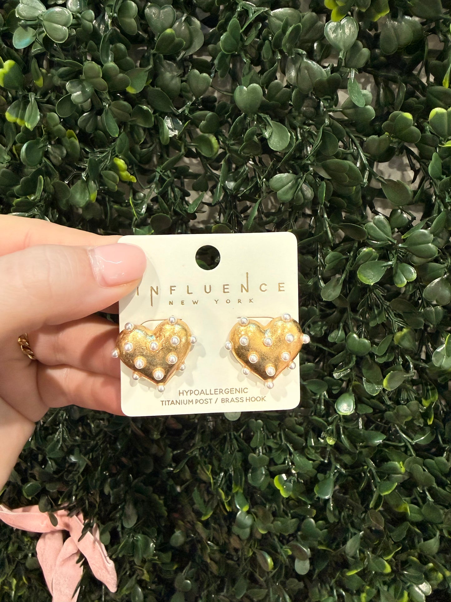 Gold Beaded Heart Earrings