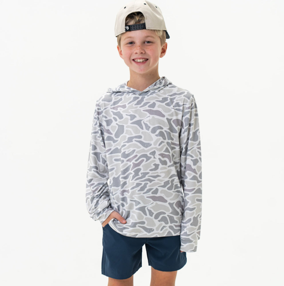 White Camo Youth Performance Hoodie Burlebo