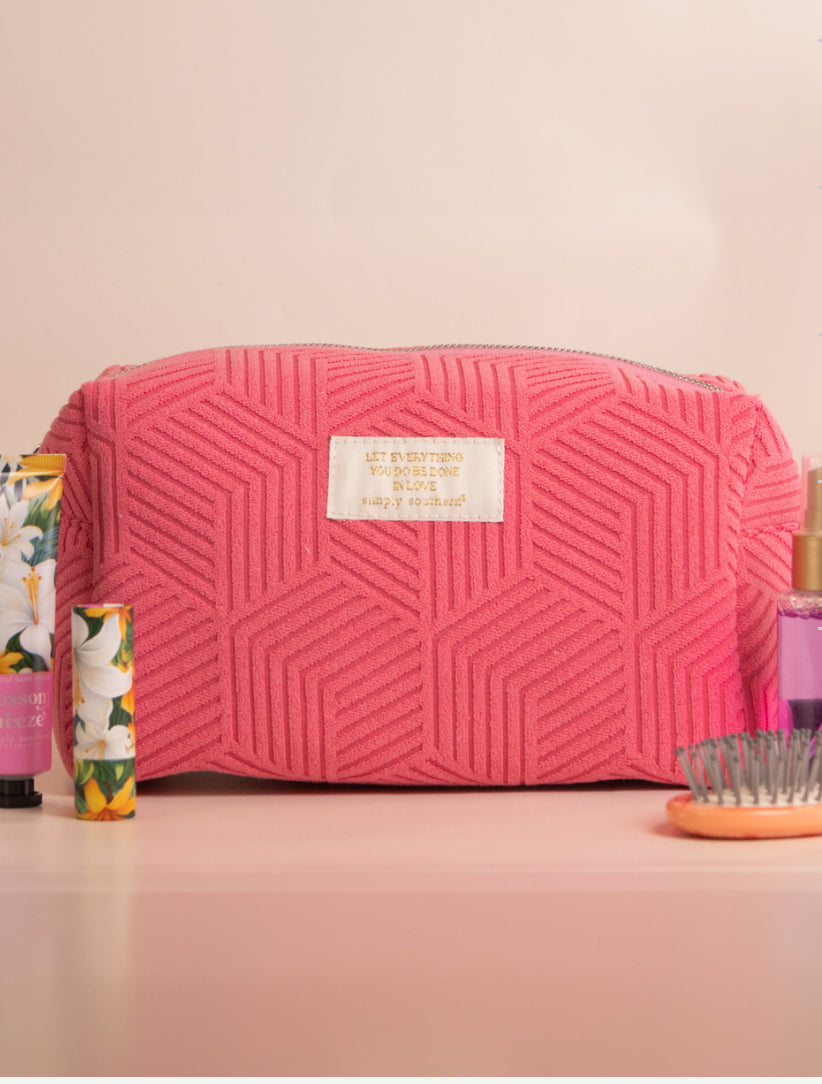 Terry Hot Pink Cosmetic Bag Simply Southern