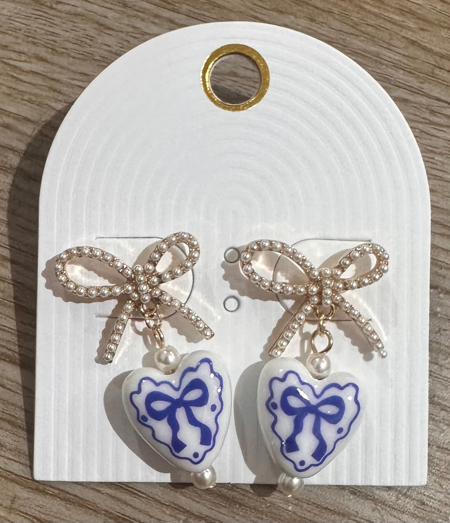 Blue Bow & Heart Earrings