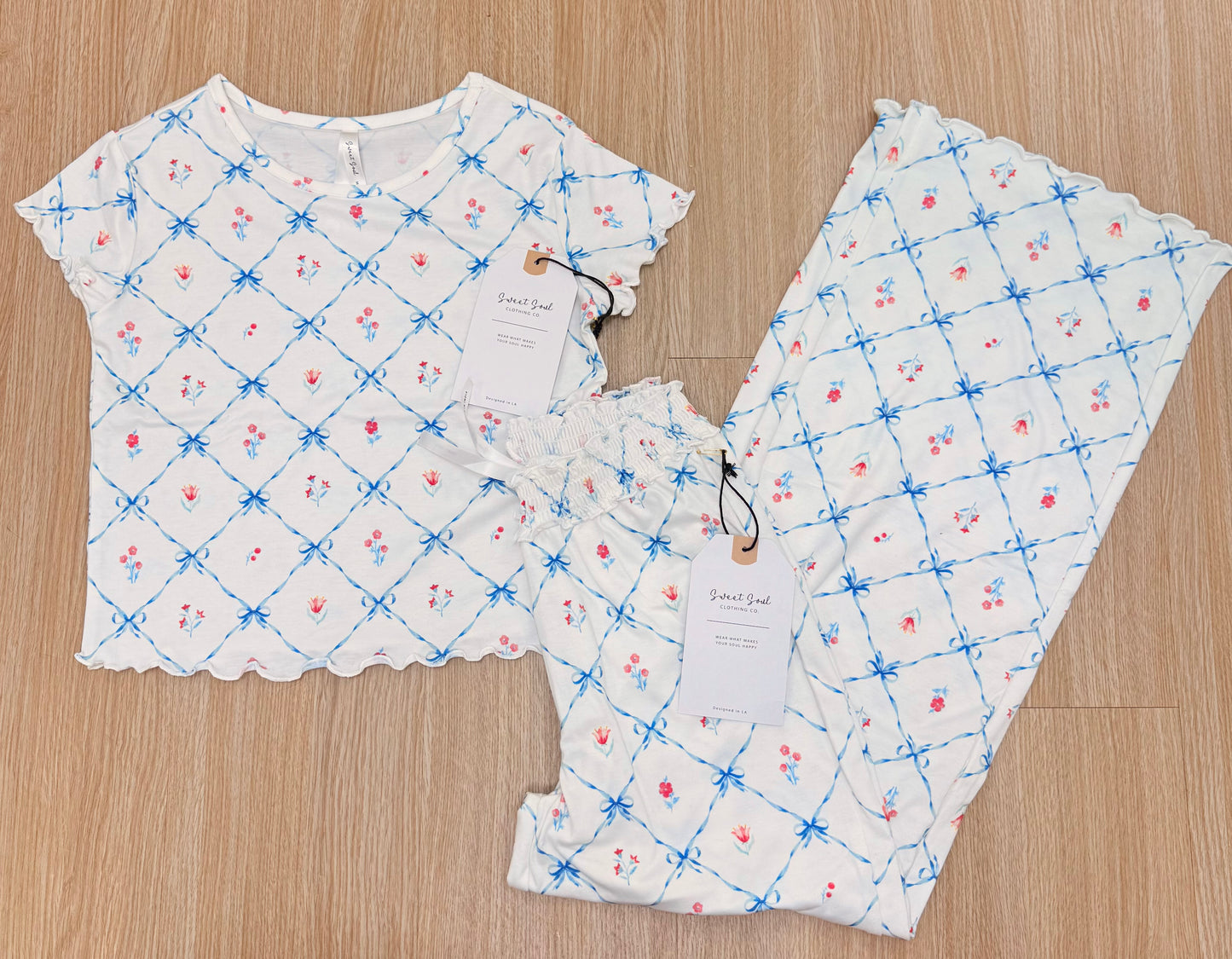 Blue Lace Bow PJ Set