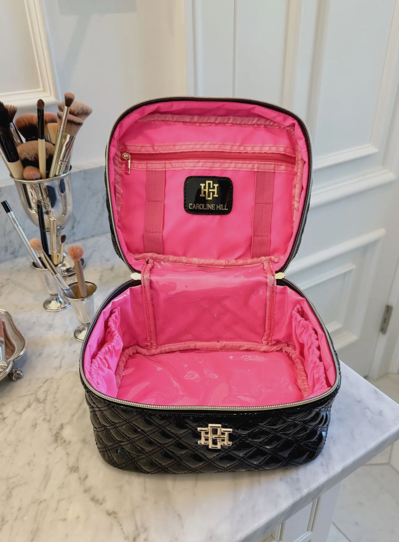 Hampton Train Case Black Patent Caroline Hill