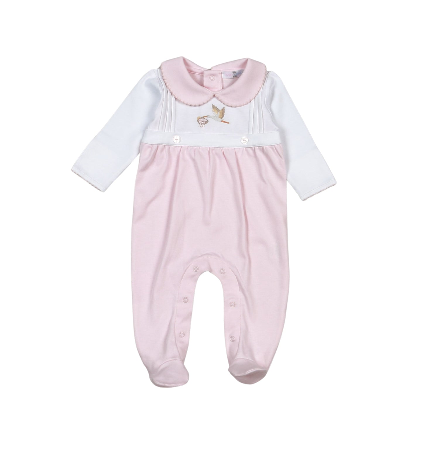 Pink Welcome Baby Hand Embroidered Footie Baby Loren