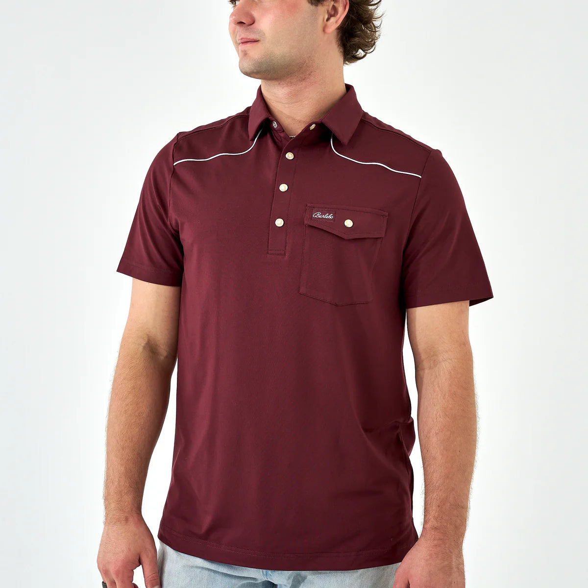 Maroon Pearl Snap Performance Polo Burlebo