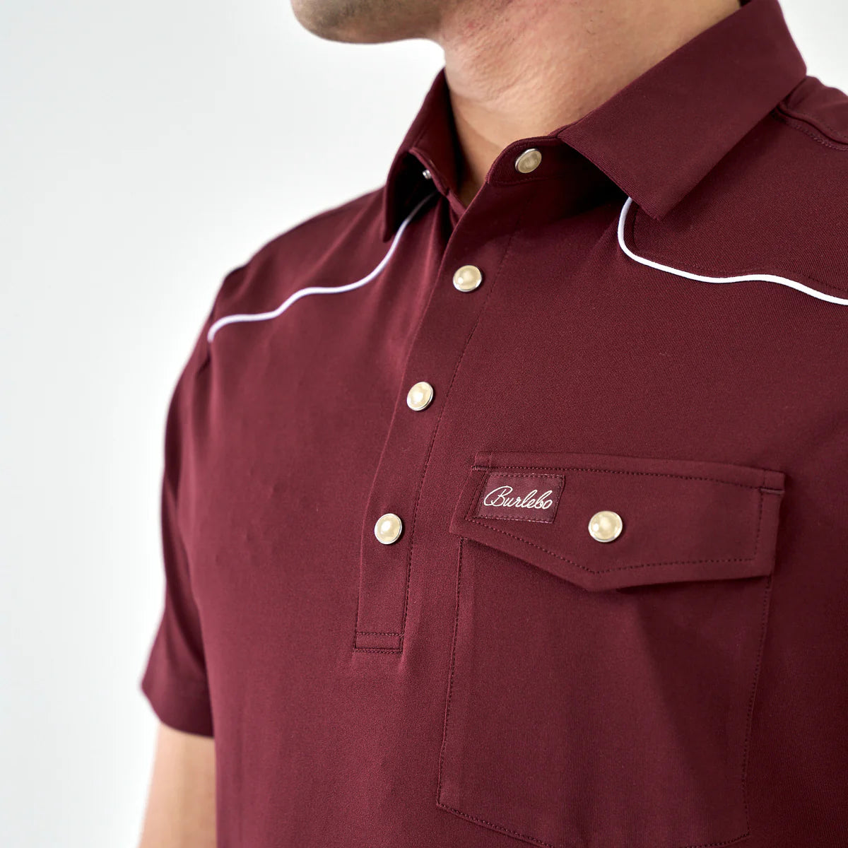 Maroon Pearl Snap Performance Polo Burlebo