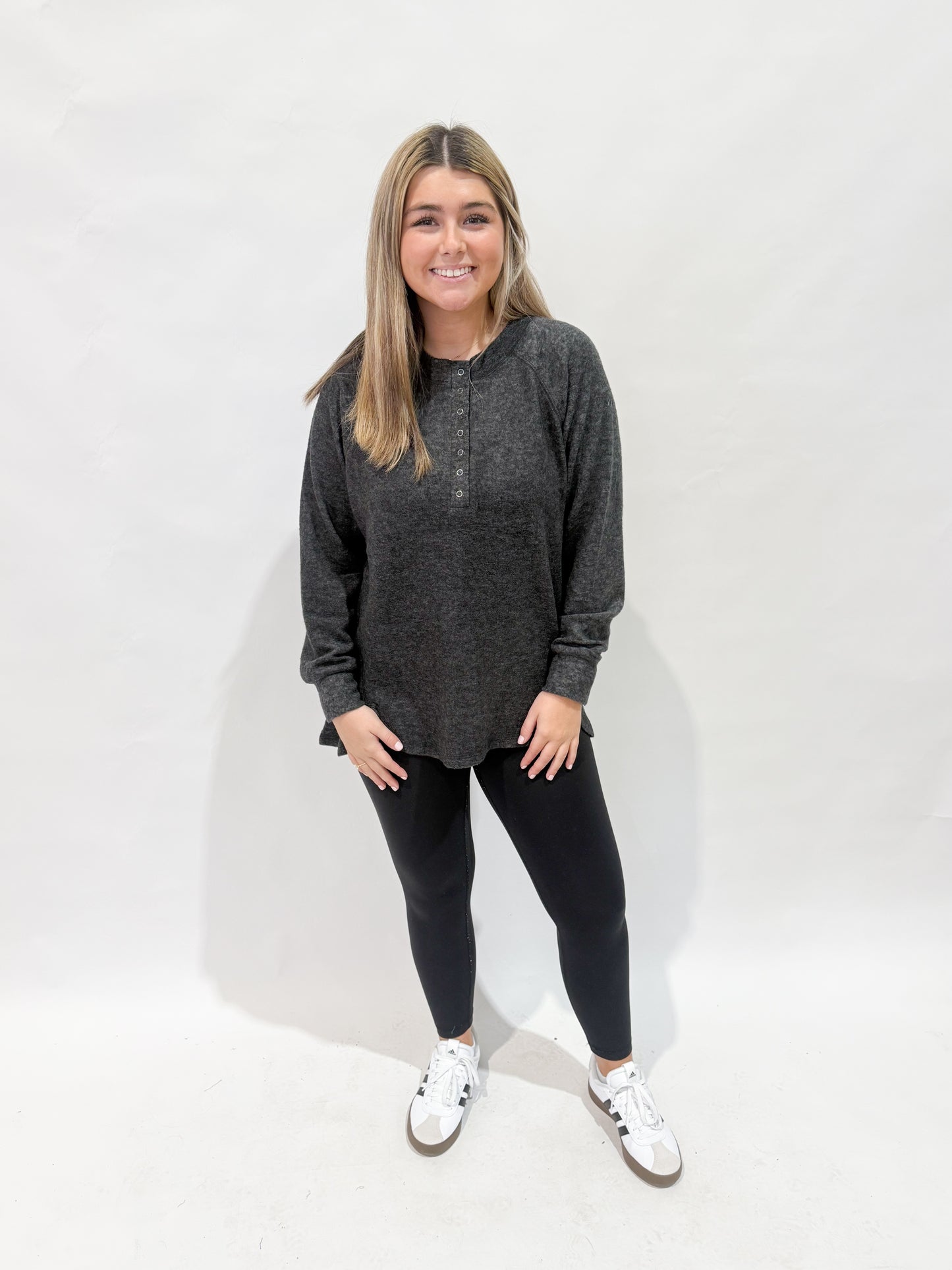 Oversized Henley Sweater | Black