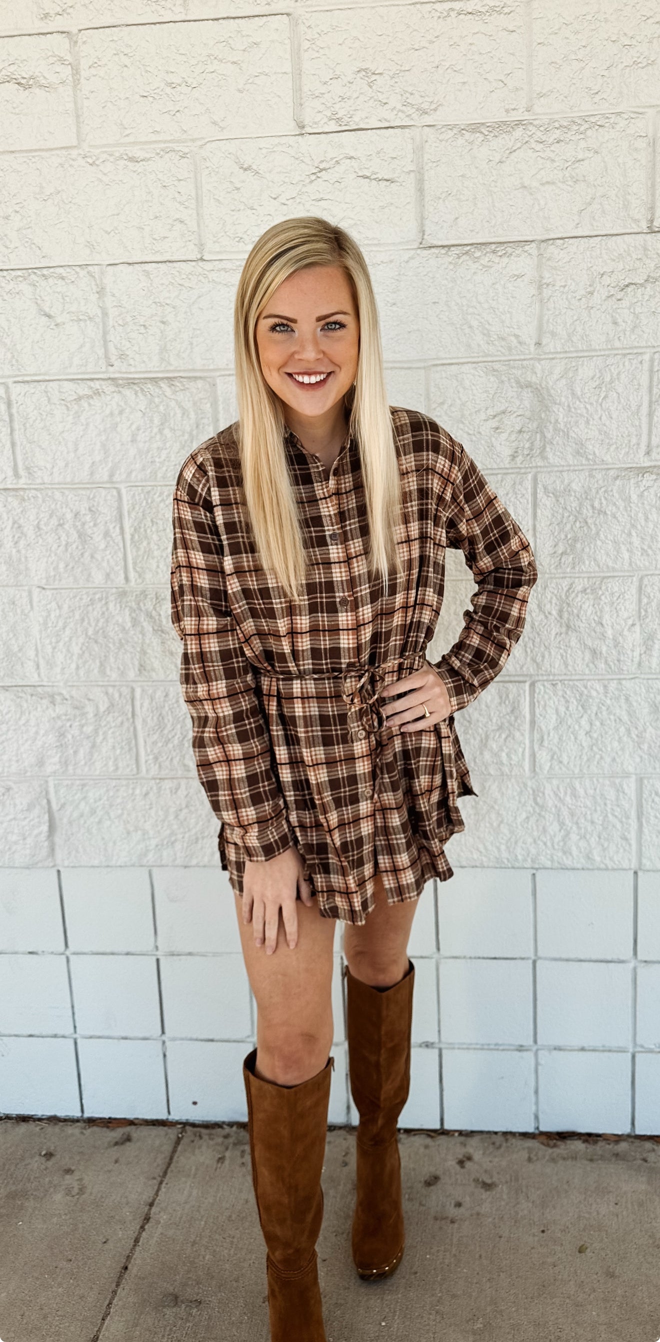Brown and cream flannel romper