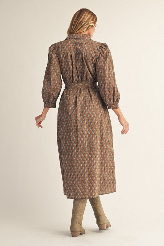 Mocha Waist Tie Midi Dress-Jodifl