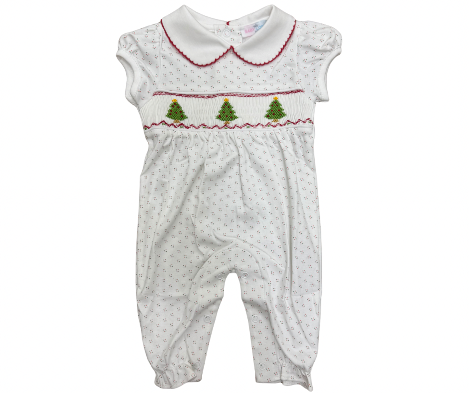 Christmas Tree Hand Smocked Pima Romper