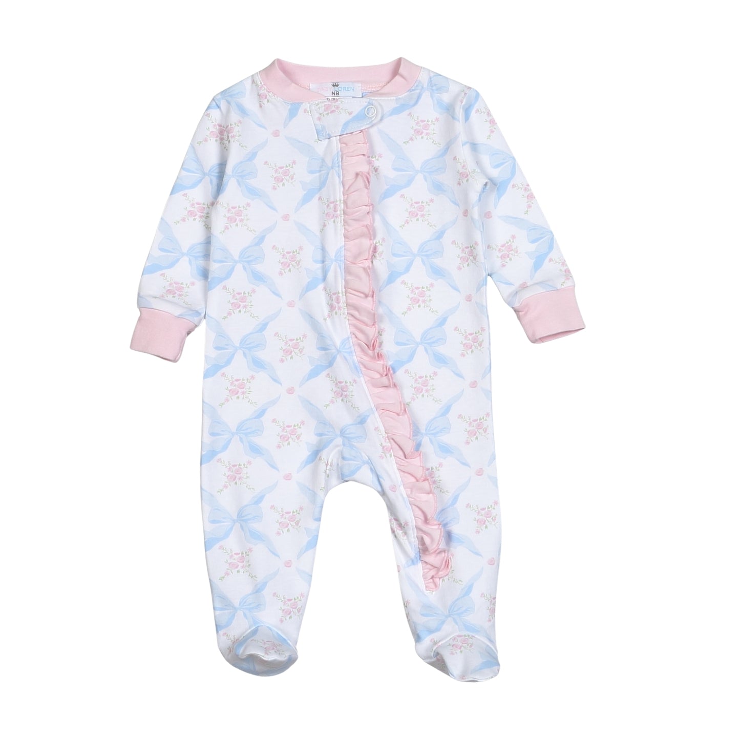 Blue bow zip footed sleeper