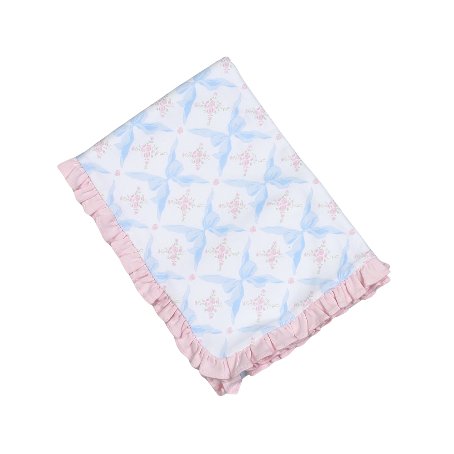 Blue bows pima receiving blanket