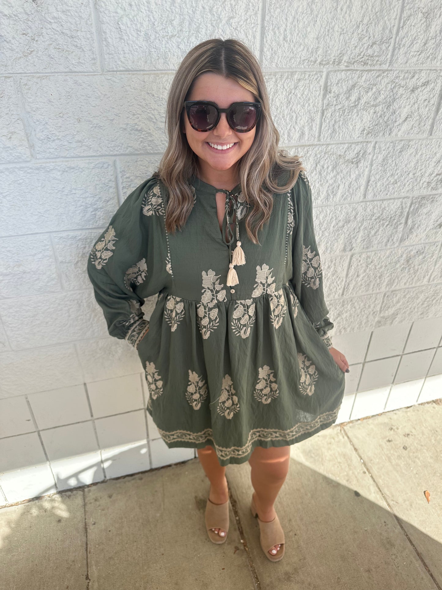 Olive Embroidered Dress