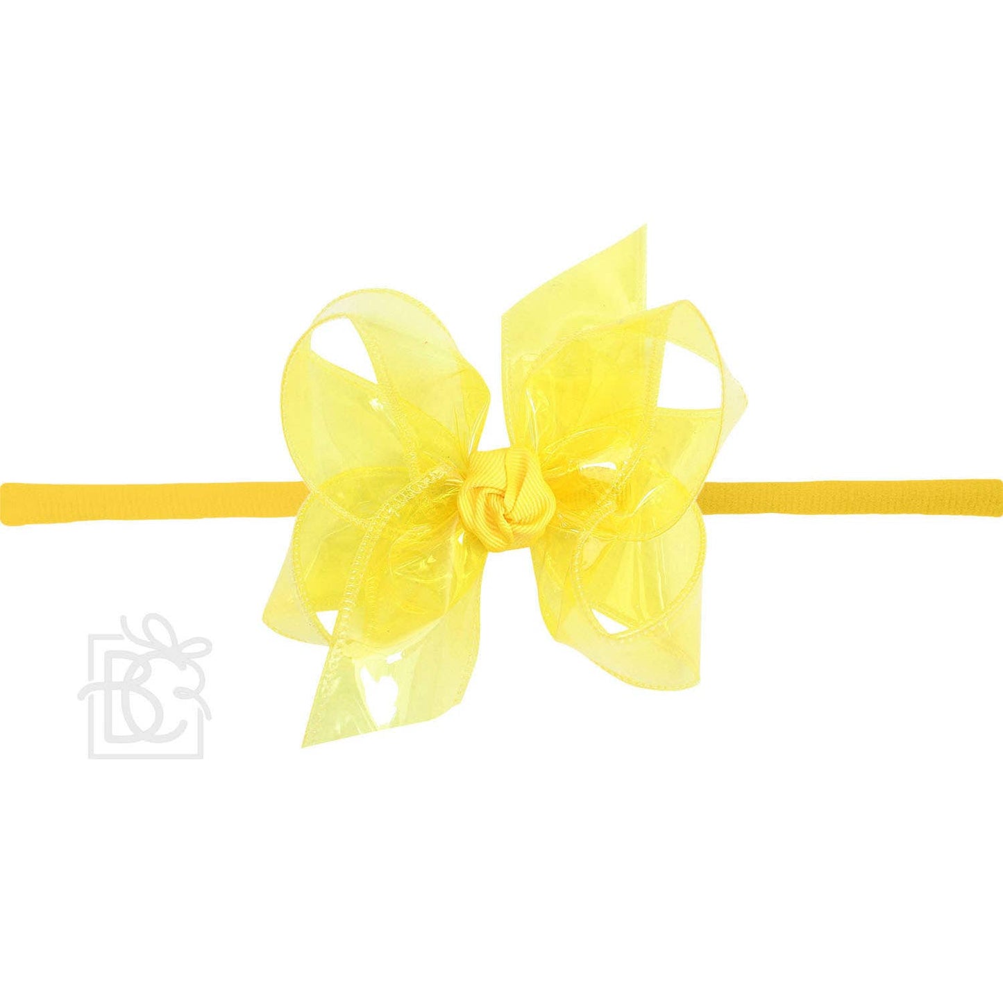 BRIGHT YELLOW 1/4" PANTYHOSE HEADBAND W/WATERPROOF BOW: 4.5" Large - 1.5" Ribbon