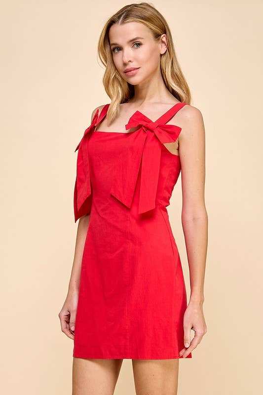 Off Shoulder Bow Detail Dress: Red