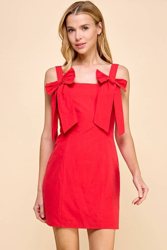 Off Shoulder Bow Detail Dress: Red