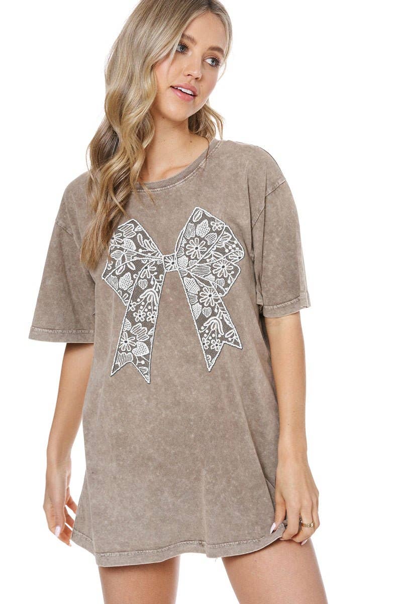 Lace Ribbon Graphic S/S Washed Boyfriend Fit Tee