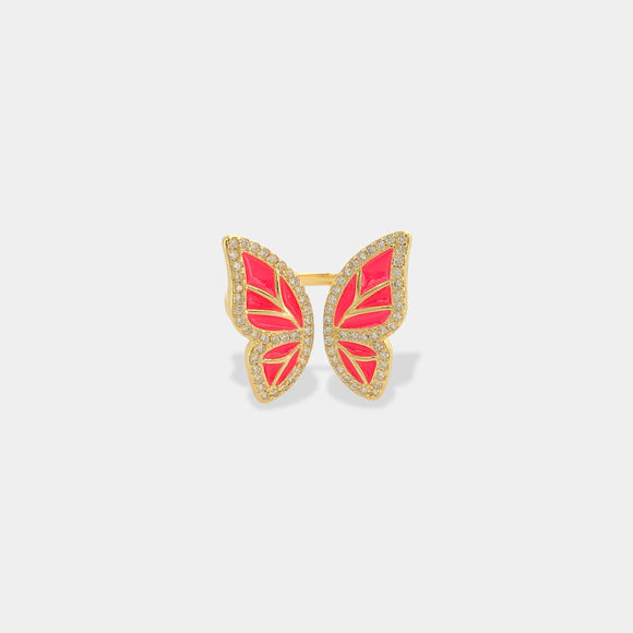 Hot Pink Enamel Butterfly Ring