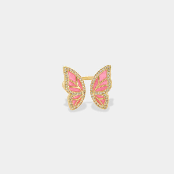 Pink Enamel Butterfly Ring