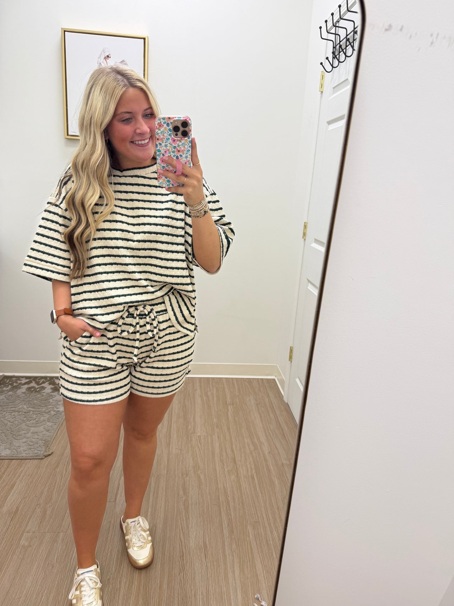 Green Striped Short Set