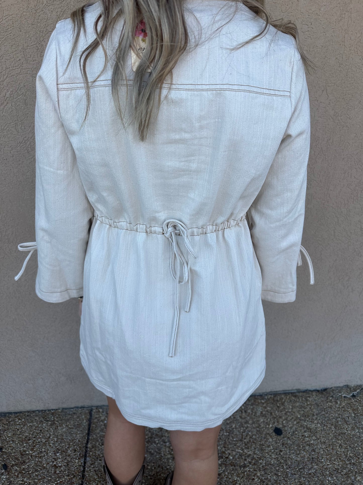 Cream denim dress with back tie