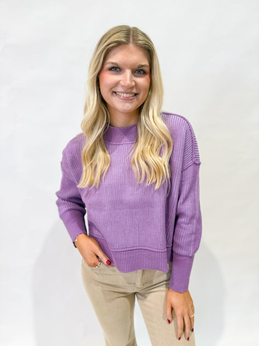 Contrast Mock Neck Sweater | Berry and Lavender