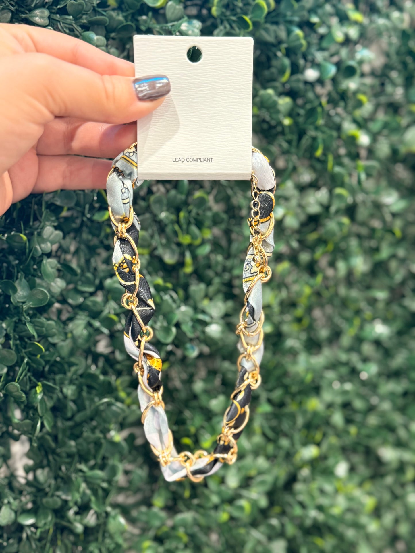 Grey & Black Scarf Chain Necklace