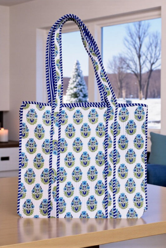 Royal Floral Quilted Tote