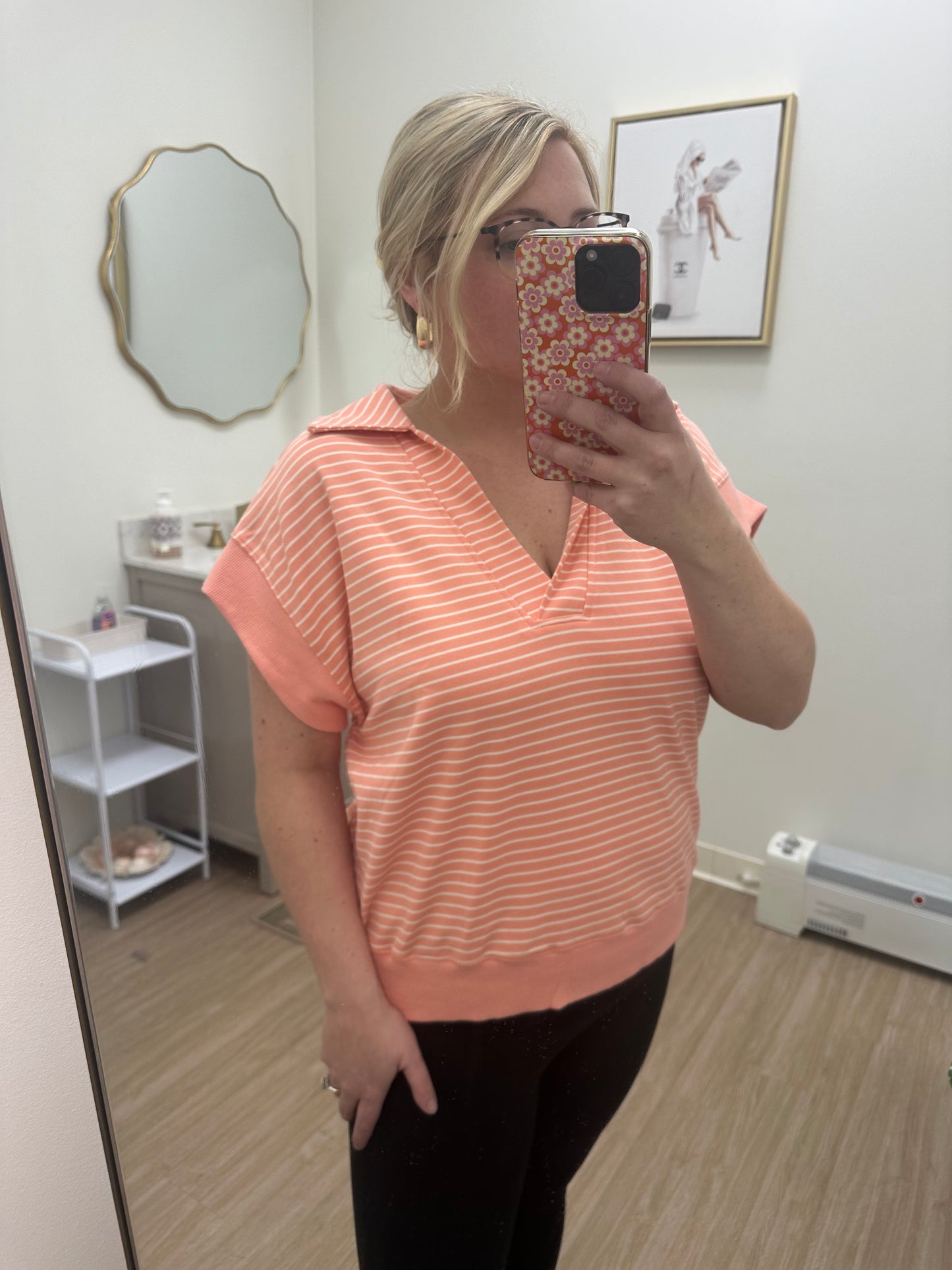 Coral Stripe Lux Knit Top