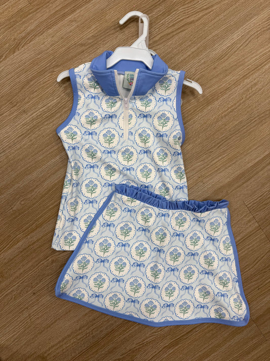 Blue floral bow skort set