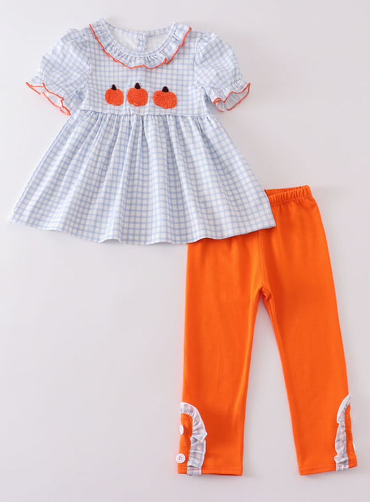 French knot pumpkin plaid legging set