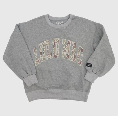 Lulu Mac Appliqué Camo On Gray Sweatshirts