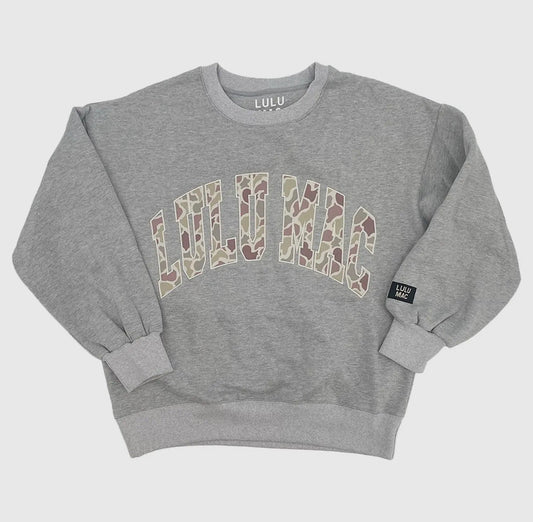 Lulu Mac Appliqué Camo On Gray Sweatshirts