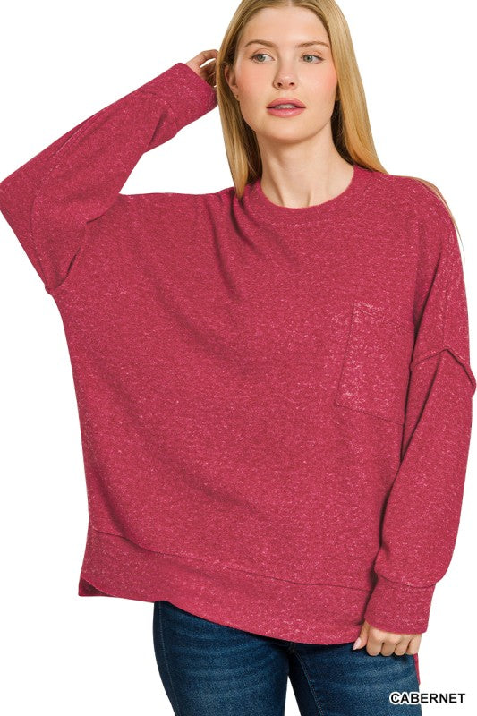 Light-weight Drop Shoulder Sweater- Cabernet